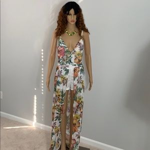 Floral Mesh Long Tail Romper